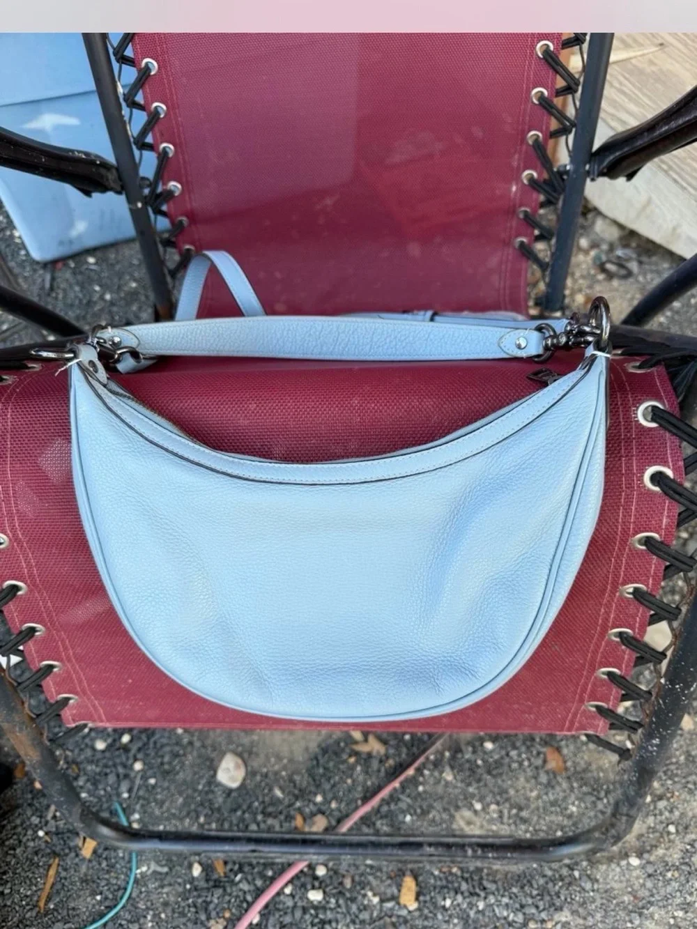 Light Blue Coach Aria Shoulder Bag With Gunmetal Hardware